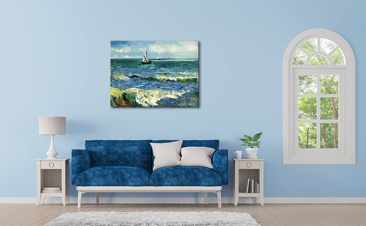 Wieco Art Seascape At Saintes Maries By Vincent Van Gogh Oil Paintings Reproduction Giclee Canvas Prints Sea Pictures On Canvas