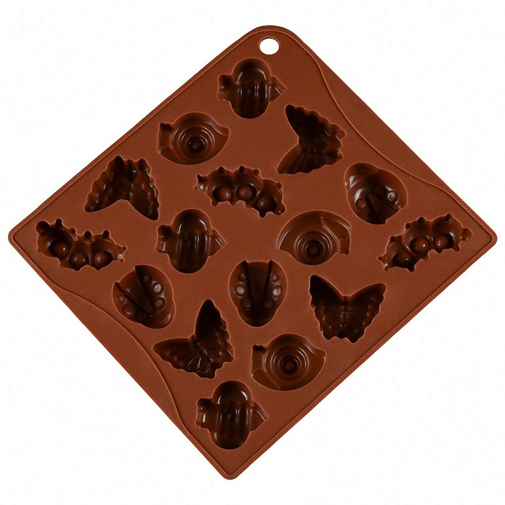 2Pcs 16 Cavity Insect Silicone Molds Butterfly Snail Ladybug Bee Bug Chocolate Candy Mold Insects Crayon Wax Melt Mini Soap Moul