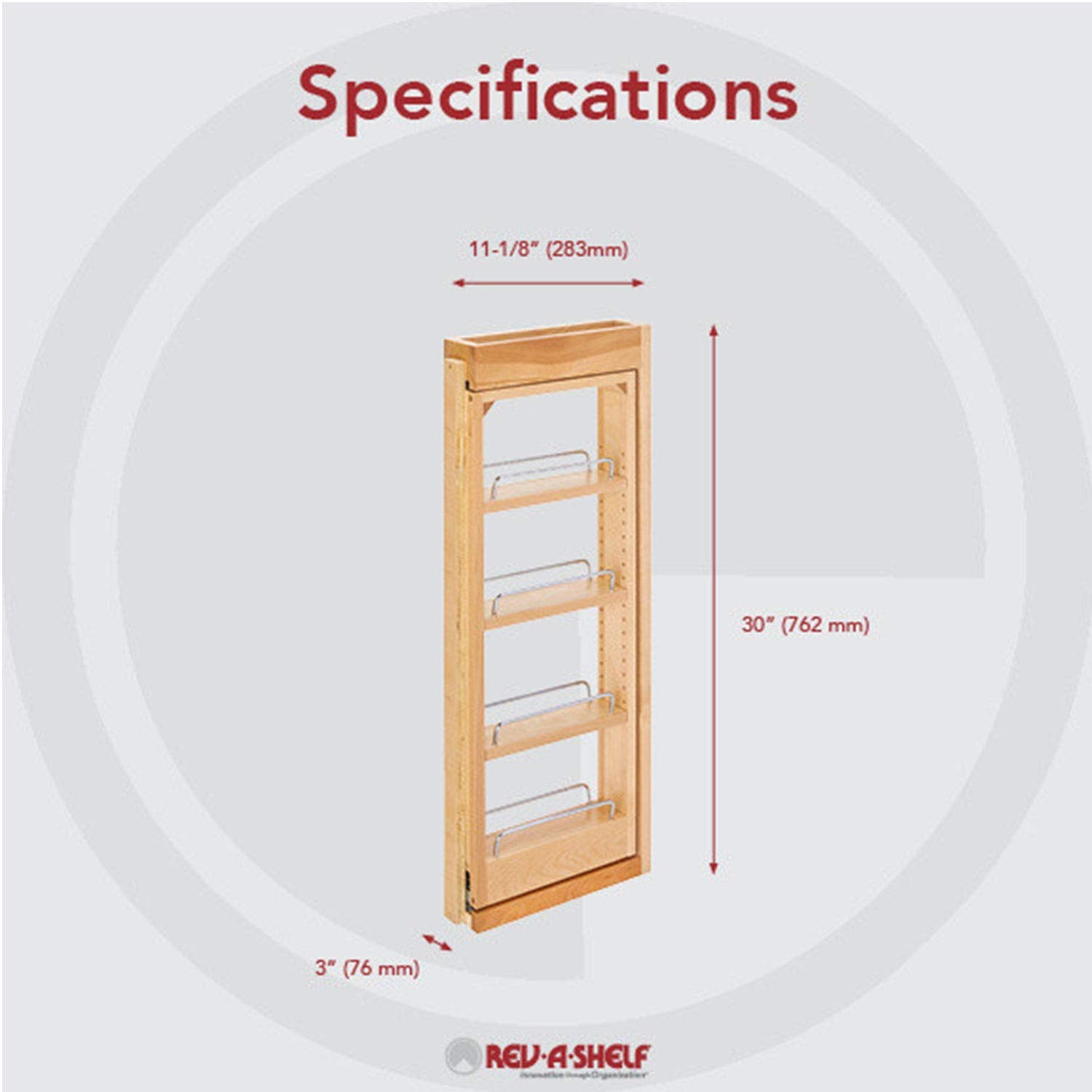 Rev-A-Shelf 3''W X 30''H Pullout Shelf Organizer For Between Wall Kitchen Cabinets, Filler Spice Rack & Seasoning Storage Holder