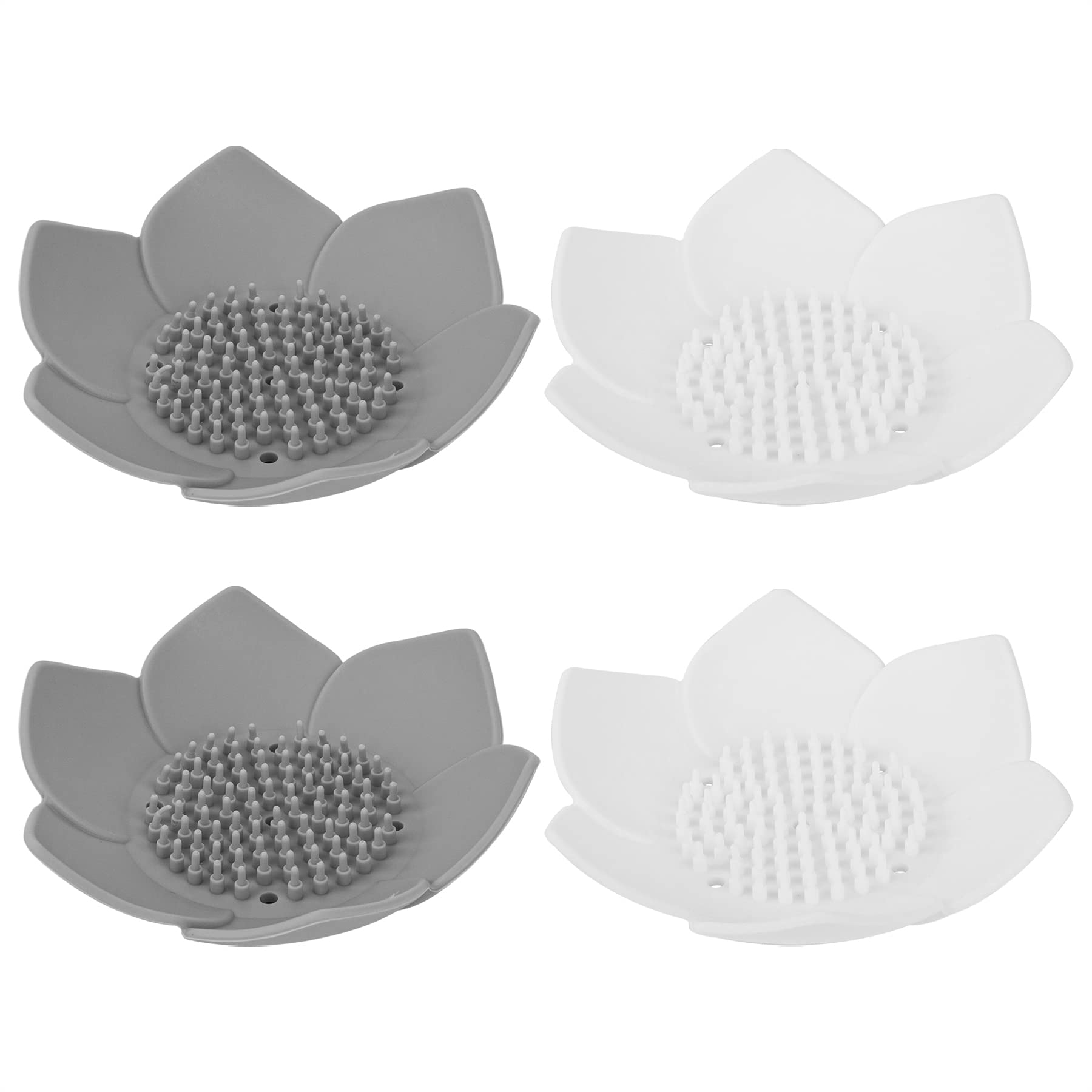 Framendino, 4 Pack Silicone Soap Dishes, Flexible Non-Slip Floral Shaped Design Self-Draining Sponge Bar Soap Holder Flower Shap