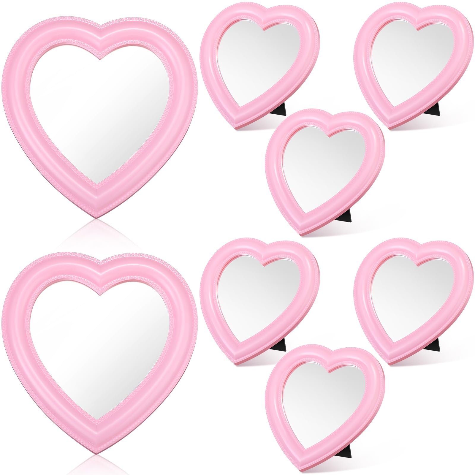 GlikCeil 8 Pcs Spa Party Supplies 8 Heart Shaped Mirror Pink for Sleepover Party Favors Makeup Mirror for Spa Slumber Birthday F