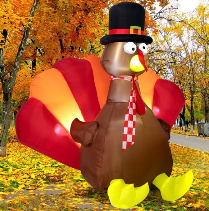 Sizonjoy Inflatable Turkey Decorations,6 Ft Thanksgiving Inflatables Outdoor Decorations with Built-in LED Lights & Fan Outdoor 