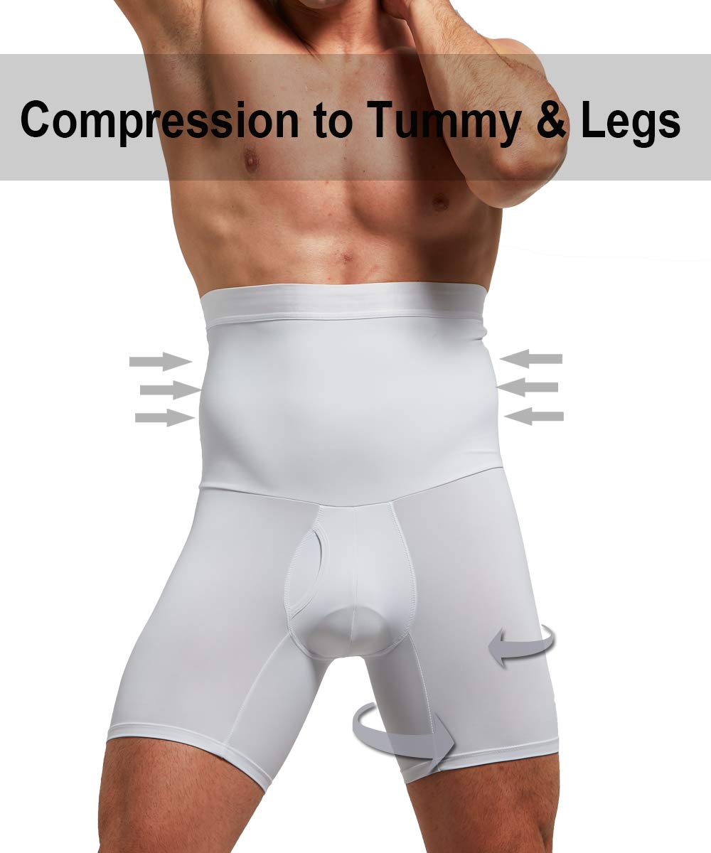 Quafort Men Tummy Control Shorts High Waist Slimming Shapewear Body Shaper Leg Underwear Briefs White