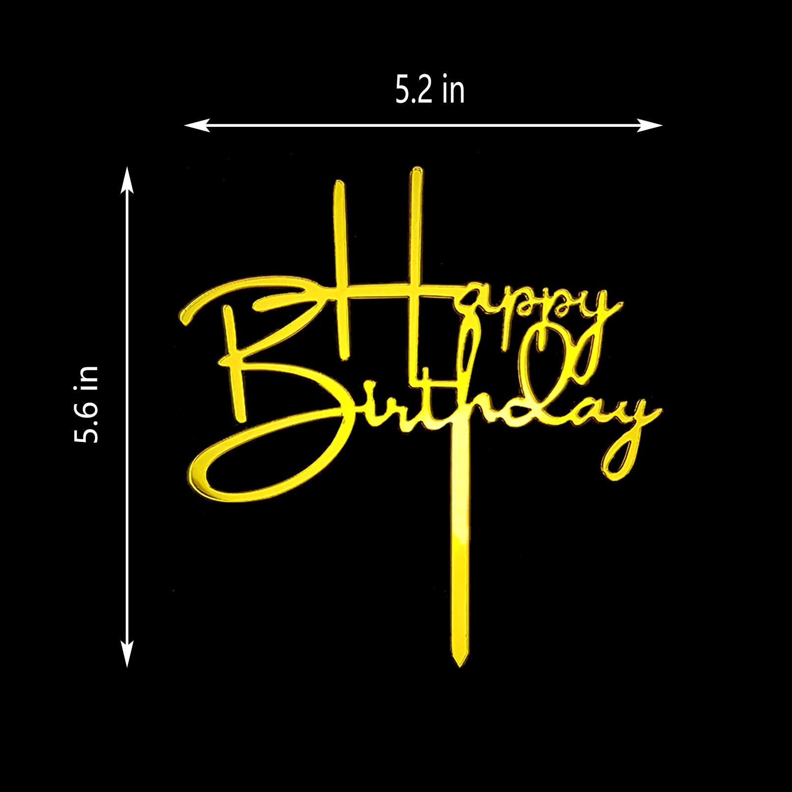 Happy Birthday Acrylic Cake Topper Decoration For Special Event (Mirror Gold)