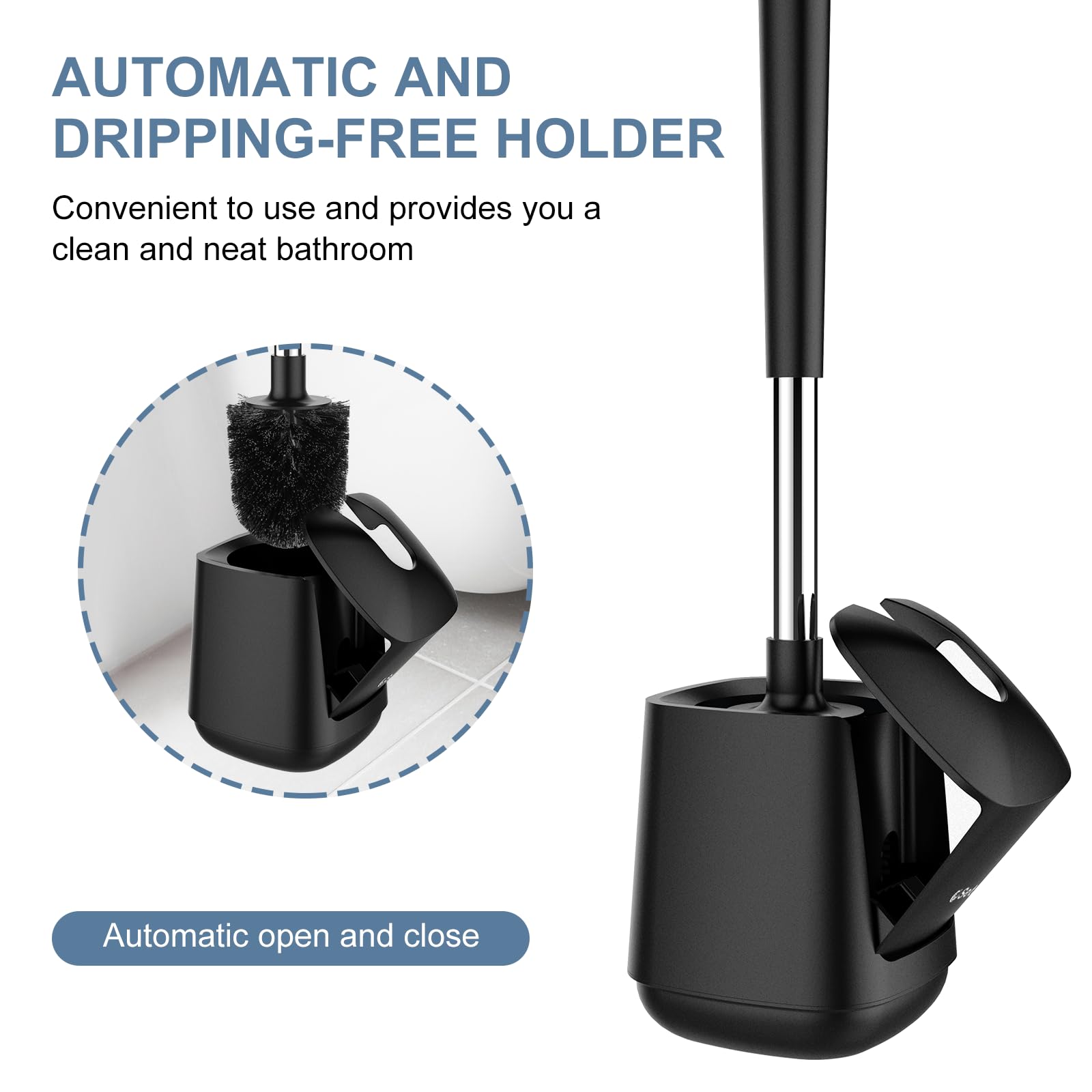 Setsail Toilet Brush And Holder, Automatic Toilet Bowl Brushes For Bathroom Ventilated Toilet Brush For Toilet Scrubber Cleaning