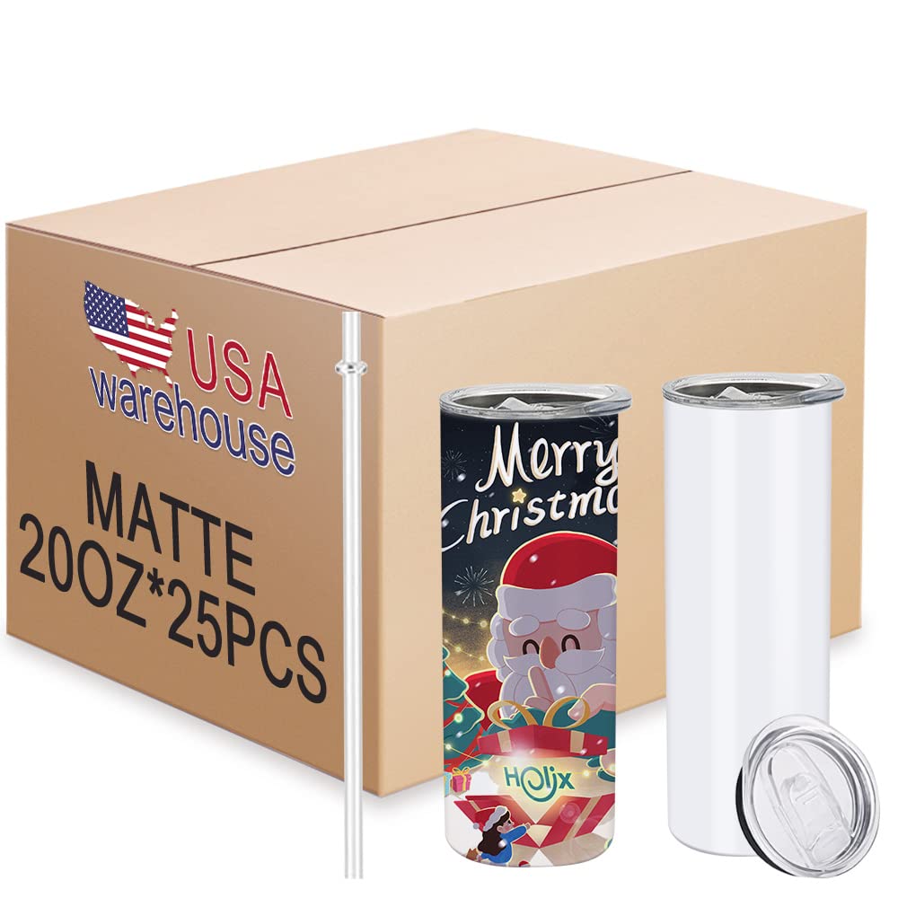 ZREGGUR Sublimation Tumblers bulk 20 oz matte ,25Pack Stainless Steel Double Wall Insulated Straight Sublimation Tumbler Cups Bl