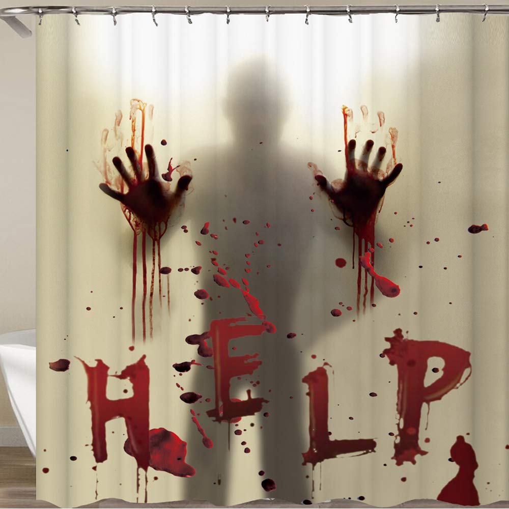 CHICHIC 71 Inch x 71 Inch Halloween Shower Curtain Liner Window Curtains  Help Me with Bloodys Hands for Halloween Decorations Theme Decor Props Bathroom