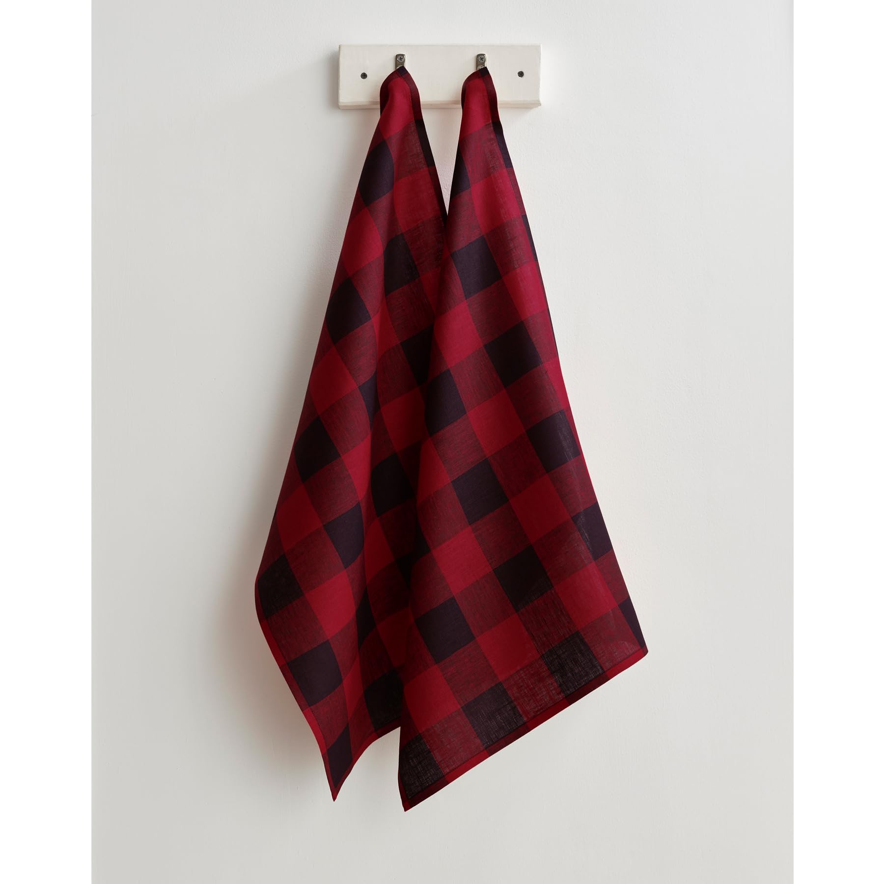 Solino Home Linen Kitchen Towels Set Of 2 - Red And Black 17 X 26 Inch - 100% Pure Linen Buffalo Check Kitchen/Tea Towels - Mach
