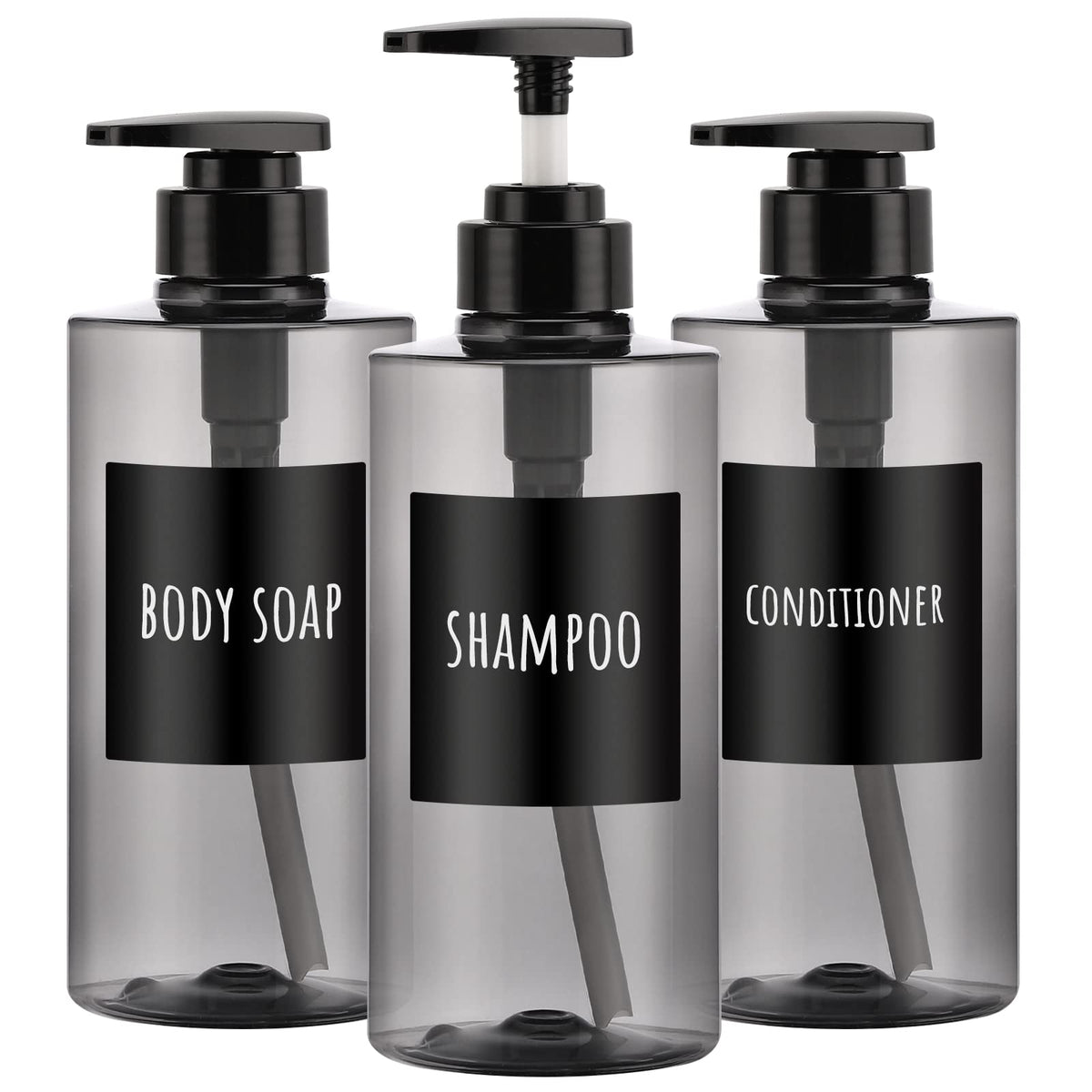 Segbeauty Shower Bottles Refillable, 3Pcs 16.9Oz/500Ml Liquid Soap Dispenser With Labels, Empty Plastic Soap Lotion Pump Press B