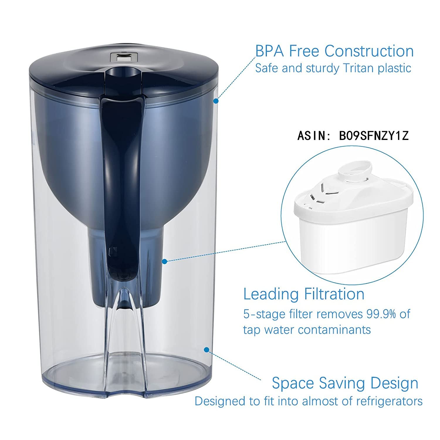 Owiara Alkaline Water Filter Pitcher With Filter, 14 Cup Digital Display Water Purifier Pitcher In Bpa Free For Quick Clear Chlo