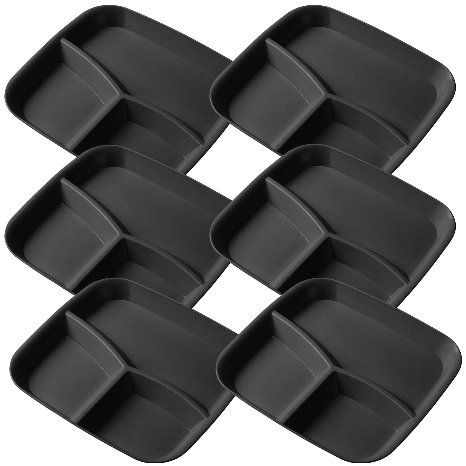Oicia Wheat Straw Divided Plates, 25Cm, Black, Pack Of 6