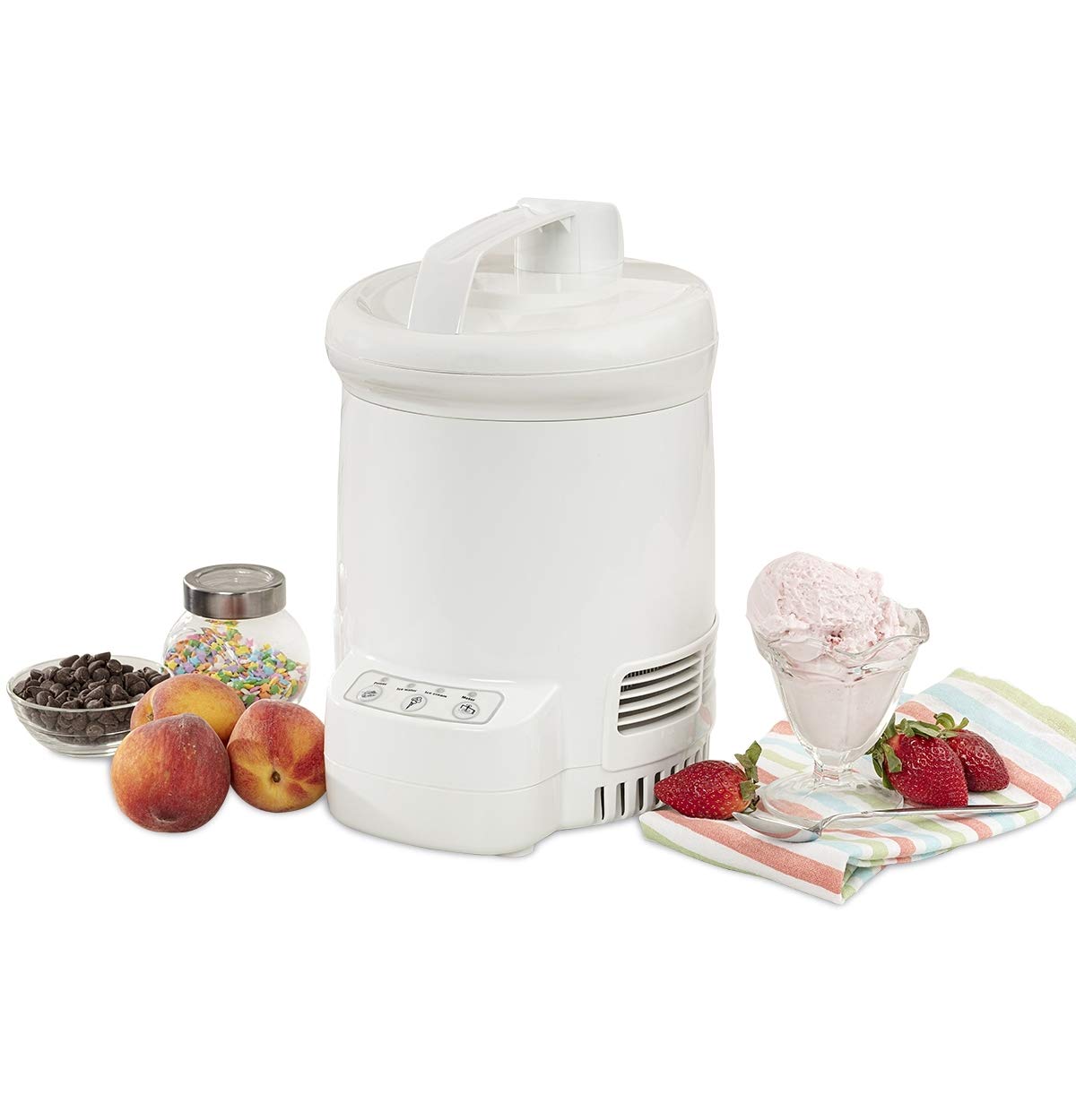 Total Chef Ice Cream Maker Factory Automatic & Electric 1.3 Quart (1.2L) White Make Easy Homemade Frozen Yogurt Sorbet Gelato wi