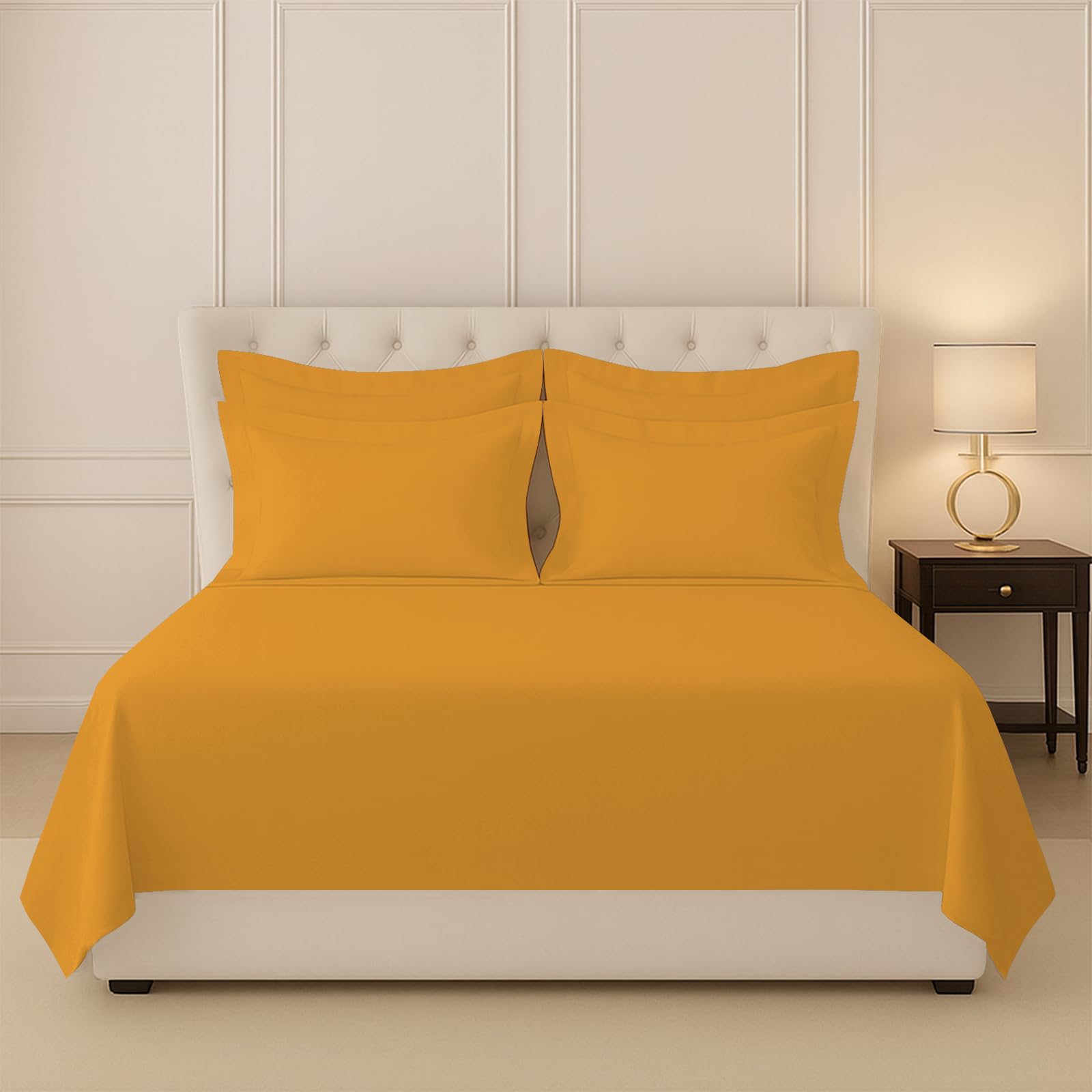 Pizuna 100% Cotton Bedsheet Super King Size Honey Gold, 400 Thread Count Long Staple Combed Cotton Flat Bedsheets 108X108 Inches