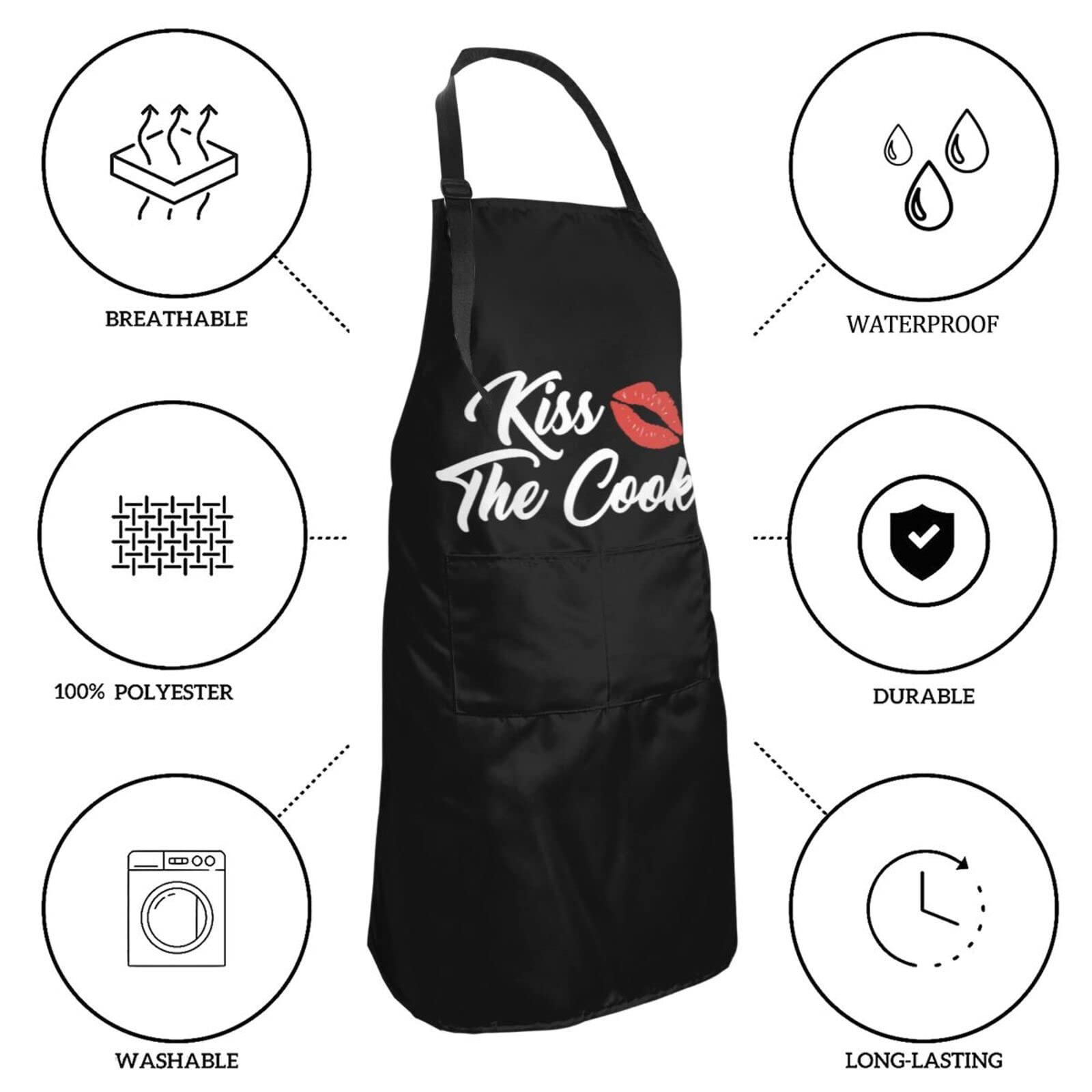 Jumsky Kiss The Cook Apron Adjustable Cooking Kitchen Chef Apron Funny Bib Aprons For Women