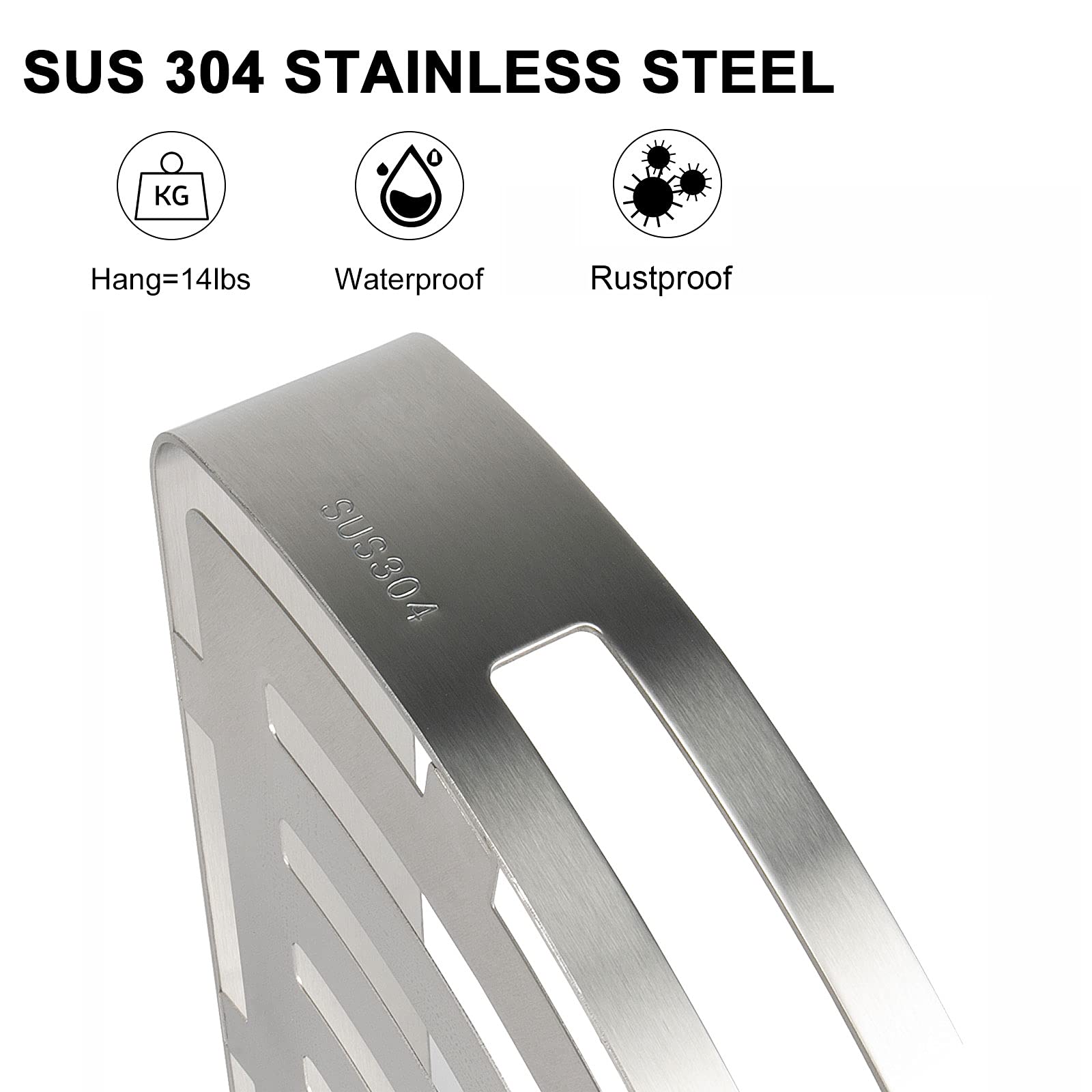 Nearmoon Bathroom Corner Shelf Shower Caddy 2 Pack, No Drill, 304 Stainless Steel, With Two Hooks (Brushed Nickel)