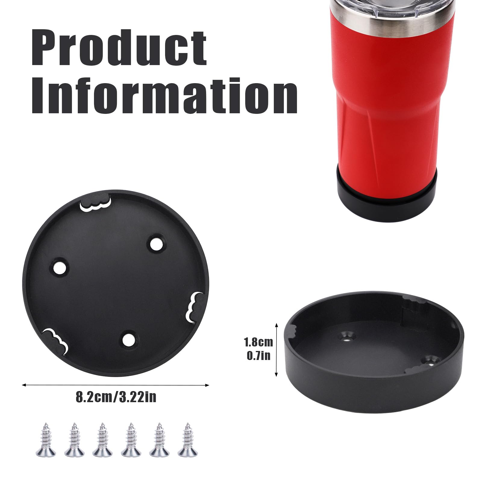 2Pcs Tumbler Mount For Milwaukee Packout, Black Cup Holder With Screws Compatible With Milwaukee Packout Cup 20Oz & 30Oz