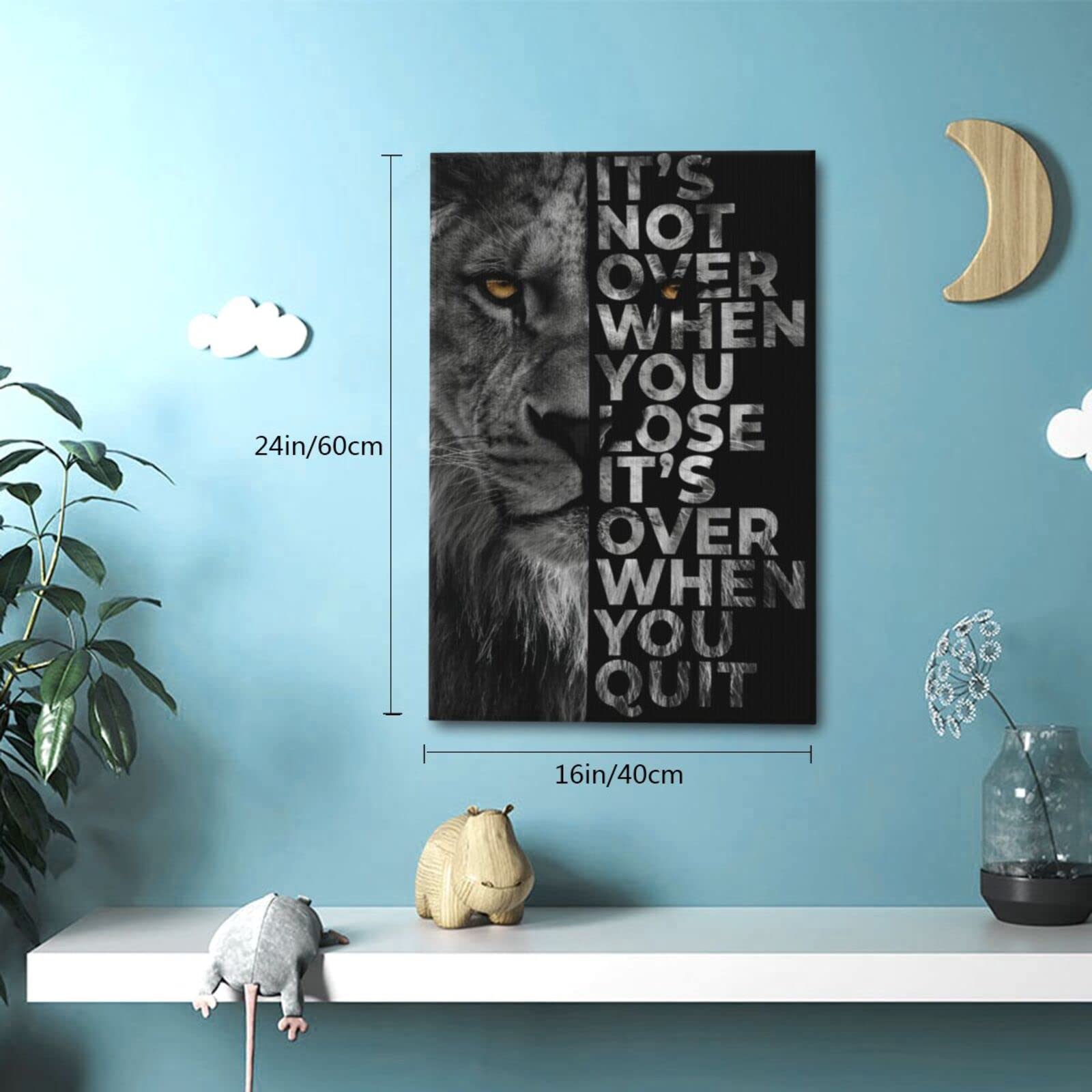 Black And White Lion Head Portrait Wall Art Inspirational Canvas Wall Art Posters Positive Quote Its Not Over When You Lose Its