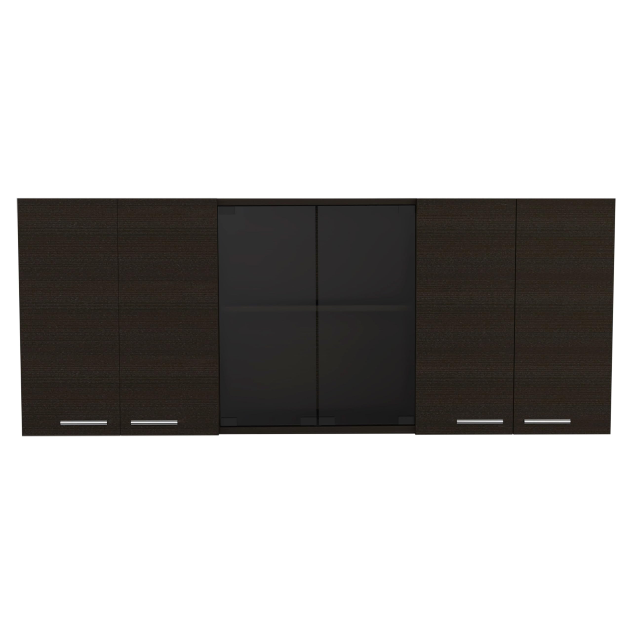 TUHOME Superior 150 Wall Cabinet With Glass  Four Internal Shelves  Glass Cabinet  Two Double Door Cabinet  Racks  Black  For Kitchen Room