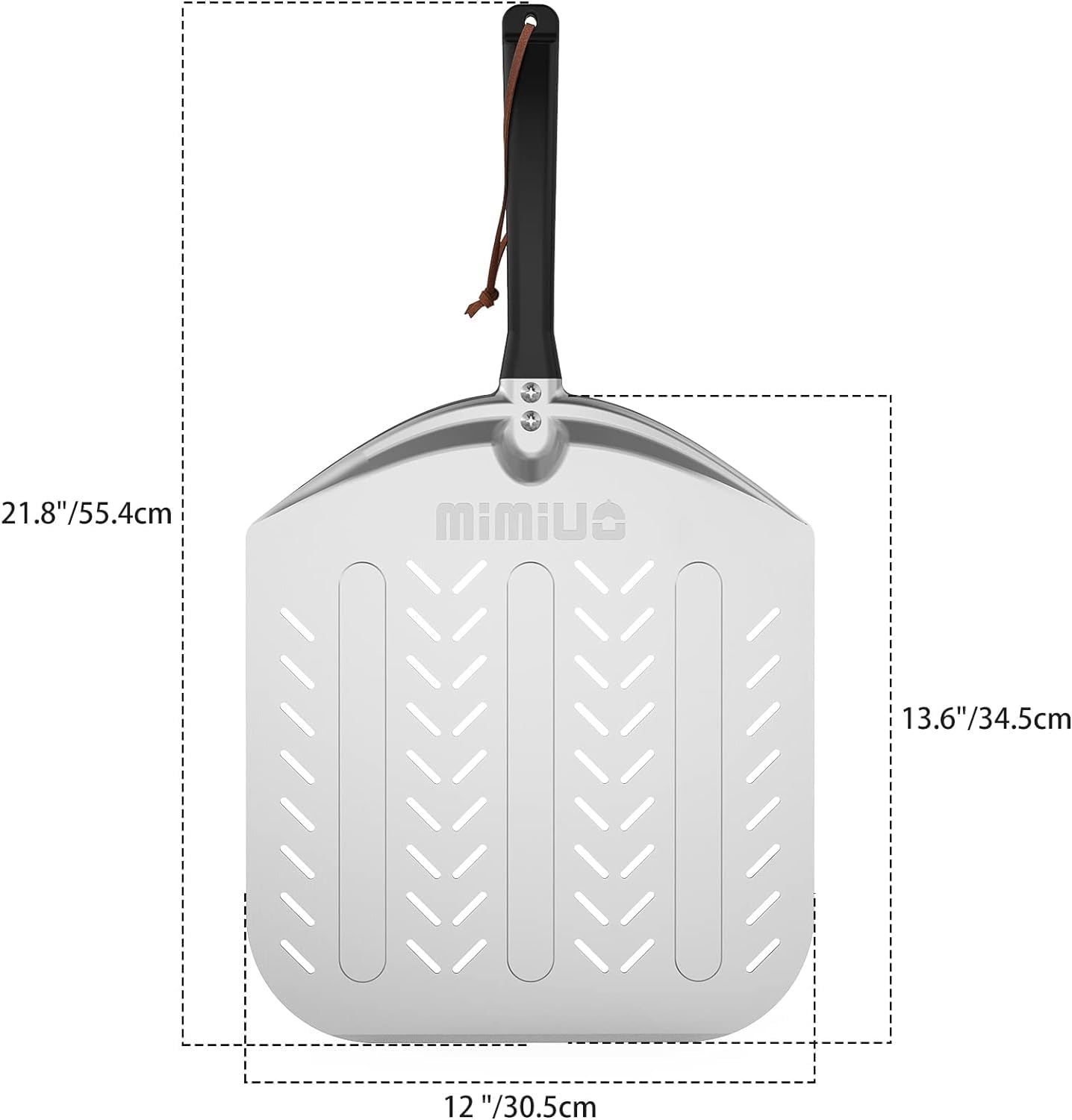 Mimiuo Aluminum Perforated Pizza Peel, Professional 12 X 14 Inch Pizza Spatula Turning Shovel For Baking Bread & Pie, Pizza Padd