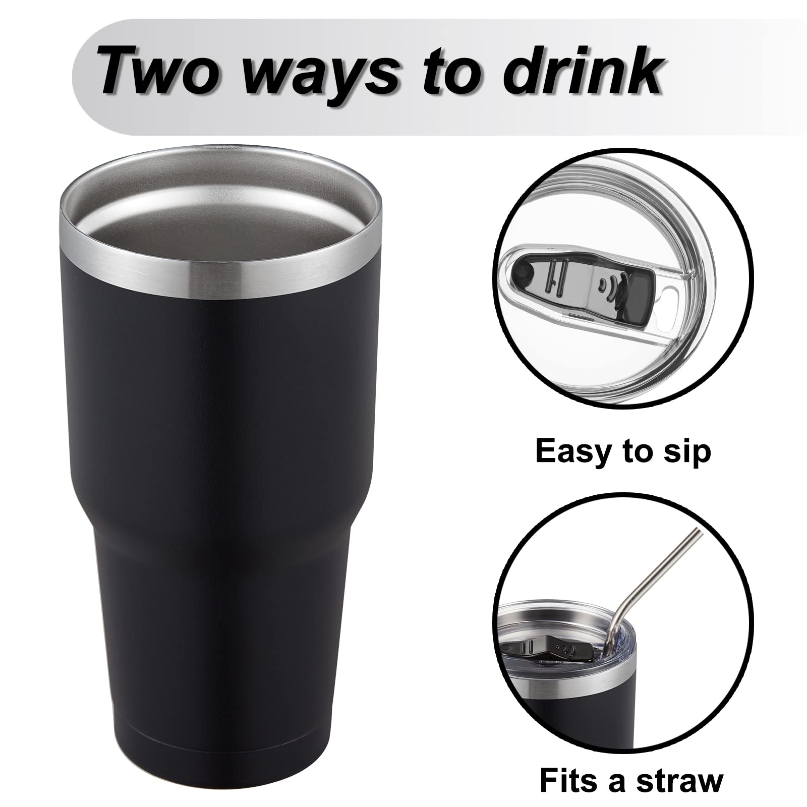 Comooo 30Oz Black Stainless Steel Tumbler Bulk With Lid Insulated Tumbler Coffee Cup Durable Double Wall Vacuum Travel Coffee Mu