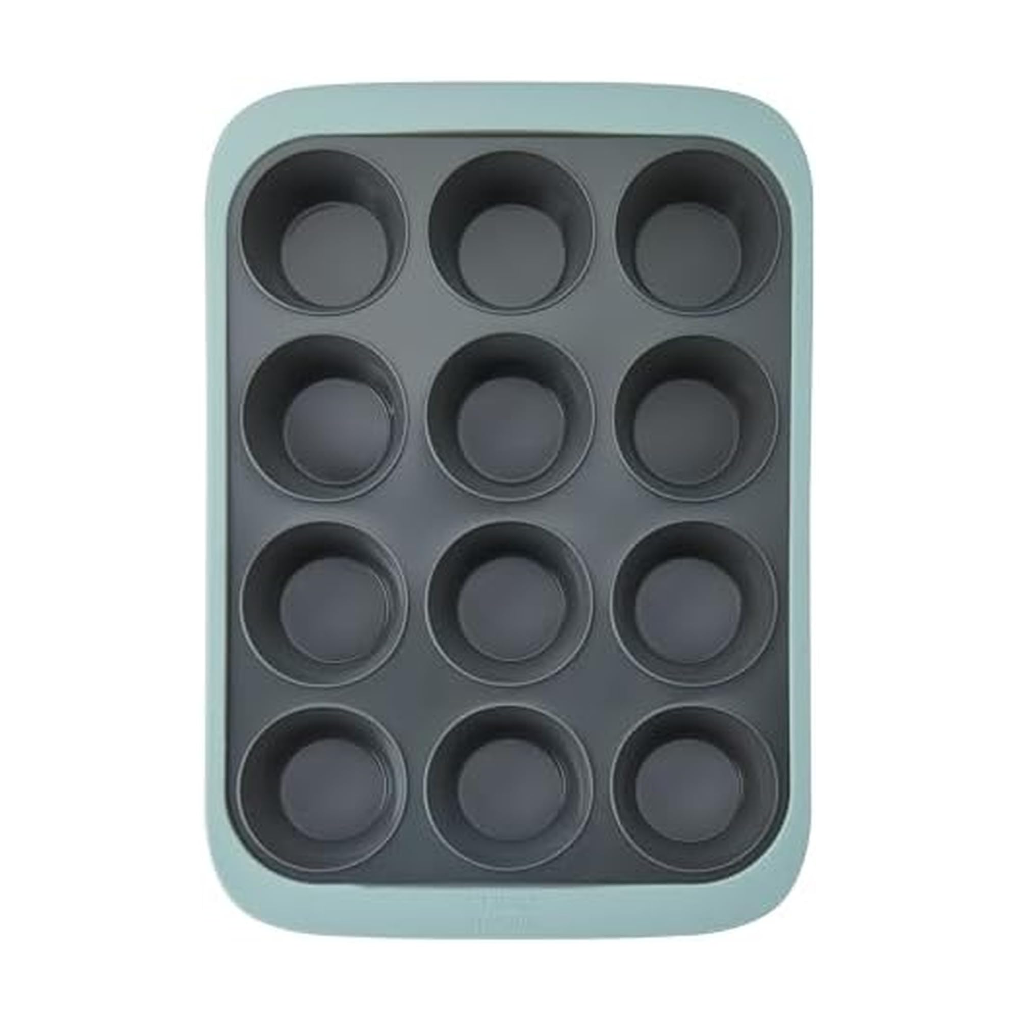 Chicago Metallic 12-Cup Silicone Muffin Pan, Blue - Nonstick Cupcake Baking Pan with Wire-Reinforced Rim, Oven Safe to 428F, Dis