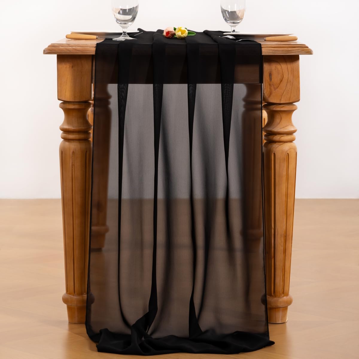 Socomi Black Halloween Chiffon Table Runner Fall Thanksgiving Boho Rustic 14ft 29x170 Inches Wedding Runner Sheer Romantic Brida