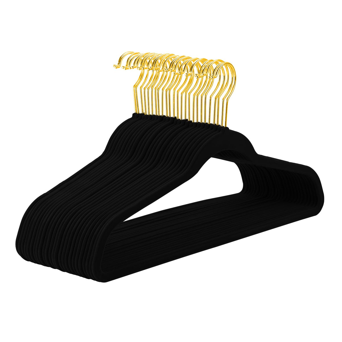 Mizgi Black Velvet Hangers 60 Pack,Premium Gold Clothes Hangers Non-Slip Felt Hangers,Sturdy Black Hangers Heavy Duty Coat Hange