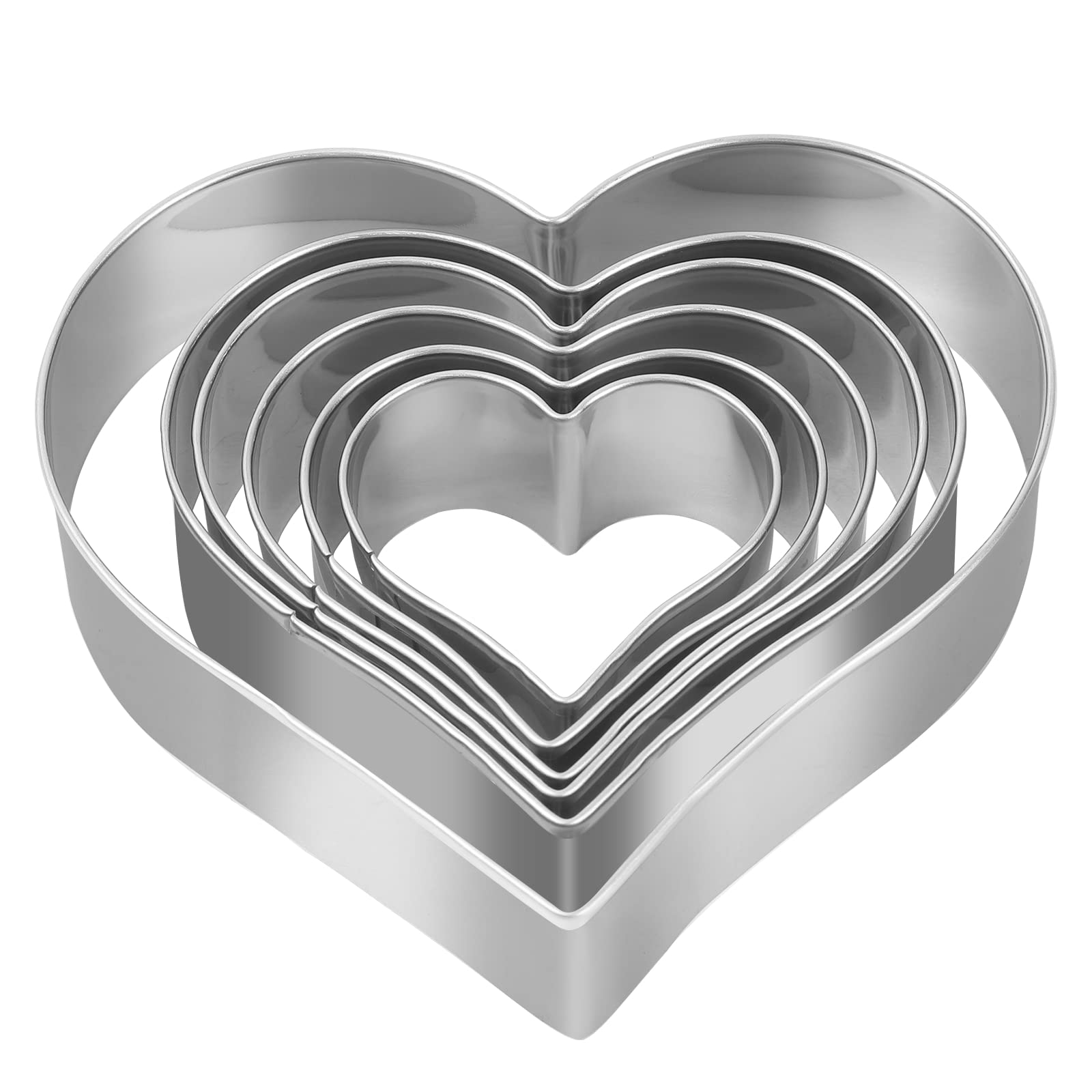 Heart Cookie Cutter Set - 6 Piece - 3 4/5'', 3 1/5'', 2 4/5'', 2 3/5'', 2 1/5'', 1 4/5'' - Heart Shaped Cookie Cutters, Stainles