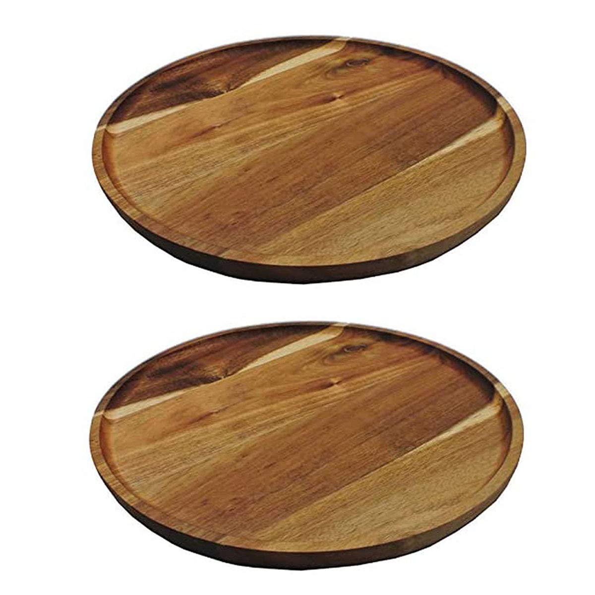 Jb Home Collection 4569, Premium Acacia Wooden Food Serving Charger Plate Platter Round Wooden Tea Tray Snack Platter (2, 12.5''