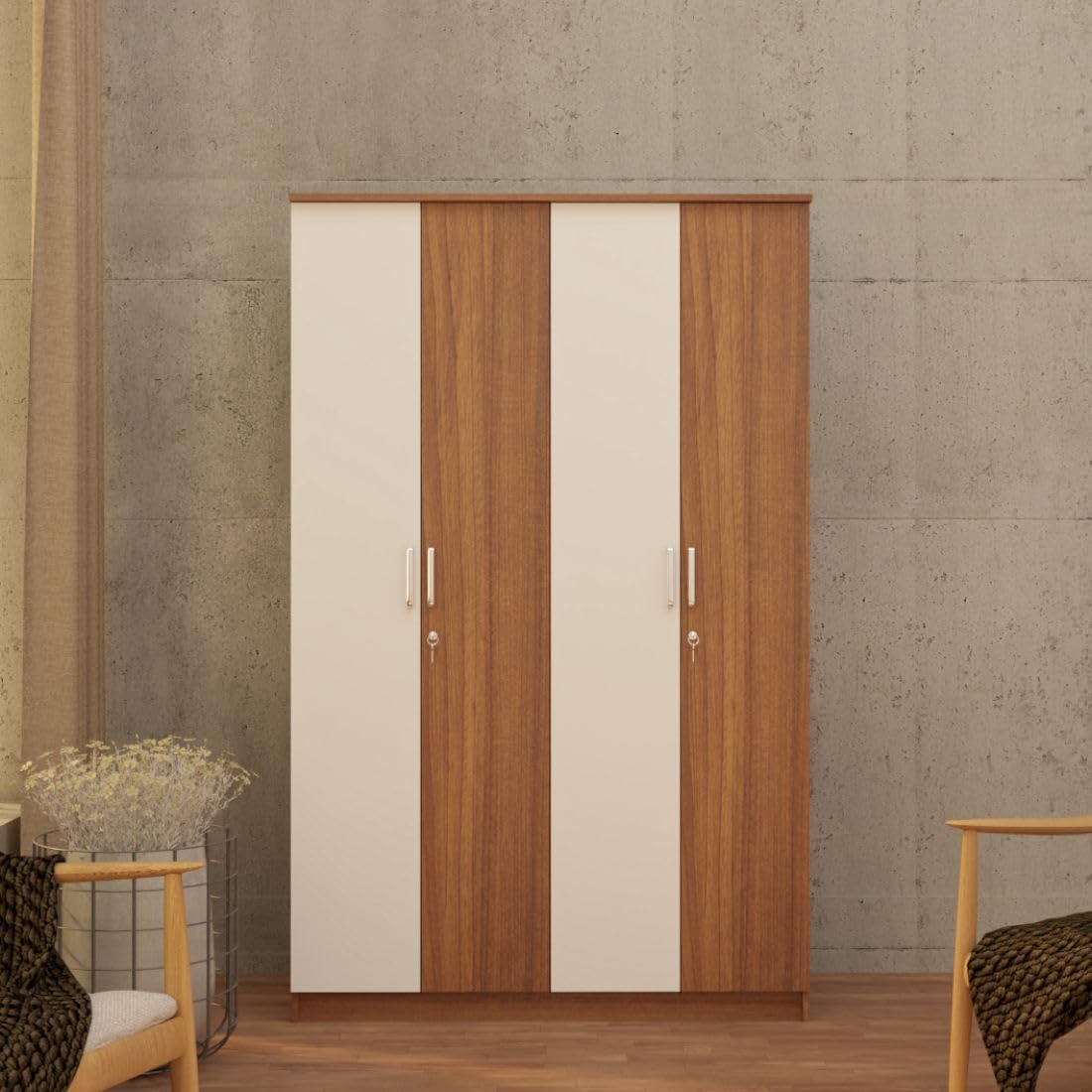 Amazon Brand  Solimo Tetra Engineered Wood 4Door Wardrobe (Leon Teak, 4 Door)