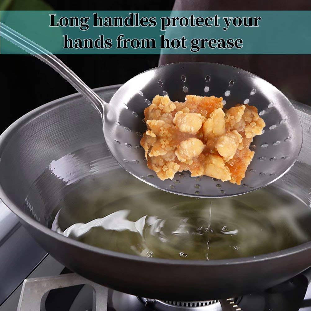 Newness Strainer Skimmer, 304 Stainless Steel Slotted Spoon Fry Ladle Skimmer Cooking Spoon, Large Skimmer Slotted Colander Spoo