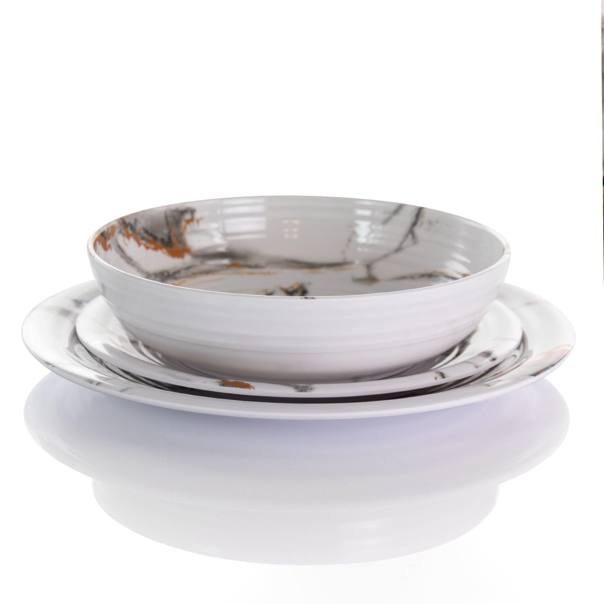 Elama Lightweight Dinnerware Set, 12 Piece, White Marble