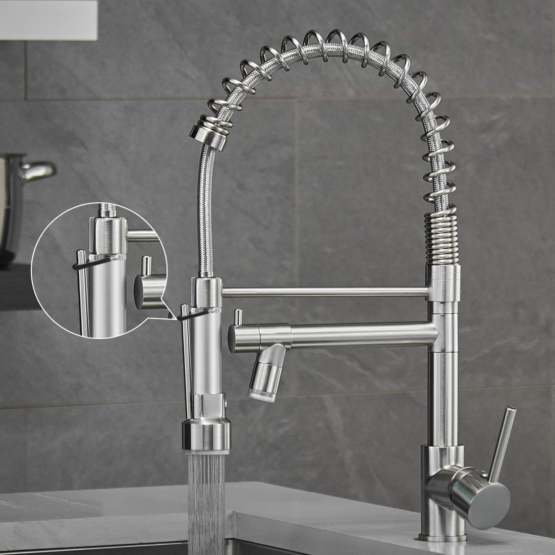 AIMADI Commercial Pull Down Kitchen Faucet Sprayer with LED Light Brushed Nickel