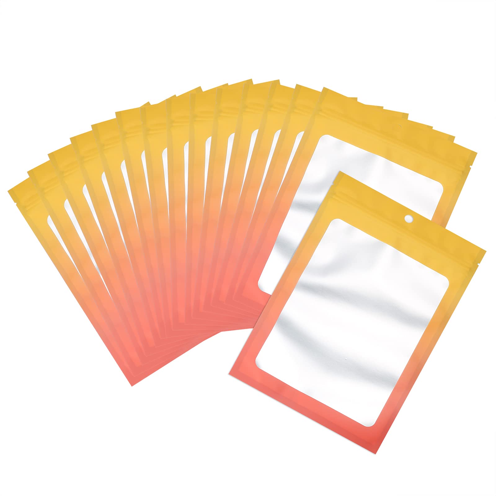 100 Pcs Resealable Mylar Ziplock Food Storage Bags, Gradient Color Smell Proof Bag With Clear Window, Packaging Pouch For Coffee