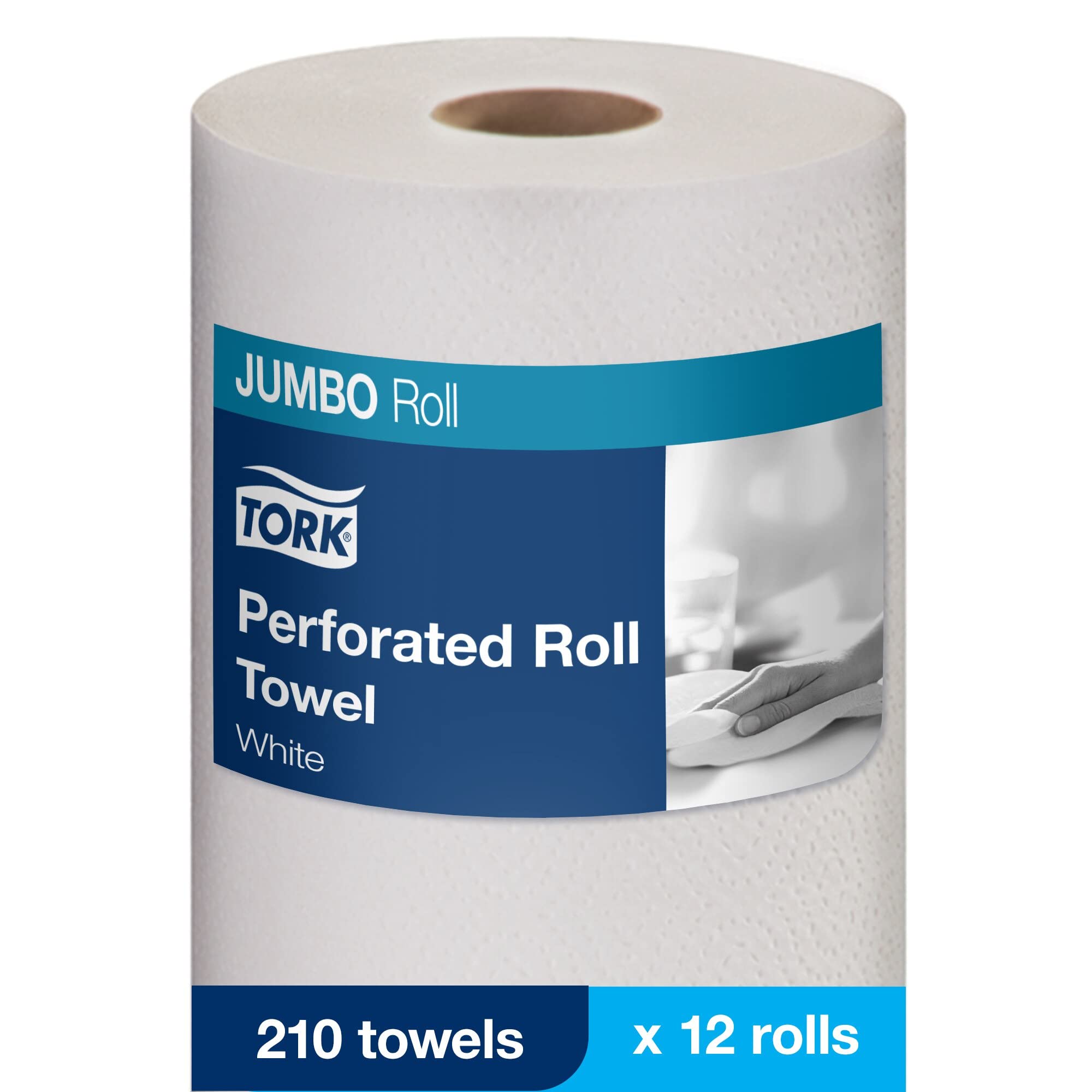 Tork Perforated Paper Roll Towels 2-Ply Jumbo Roll Multi-Purpose Kitchen Roll Towel 100% Recycled Paper Towels 210 Sheets/Roll,