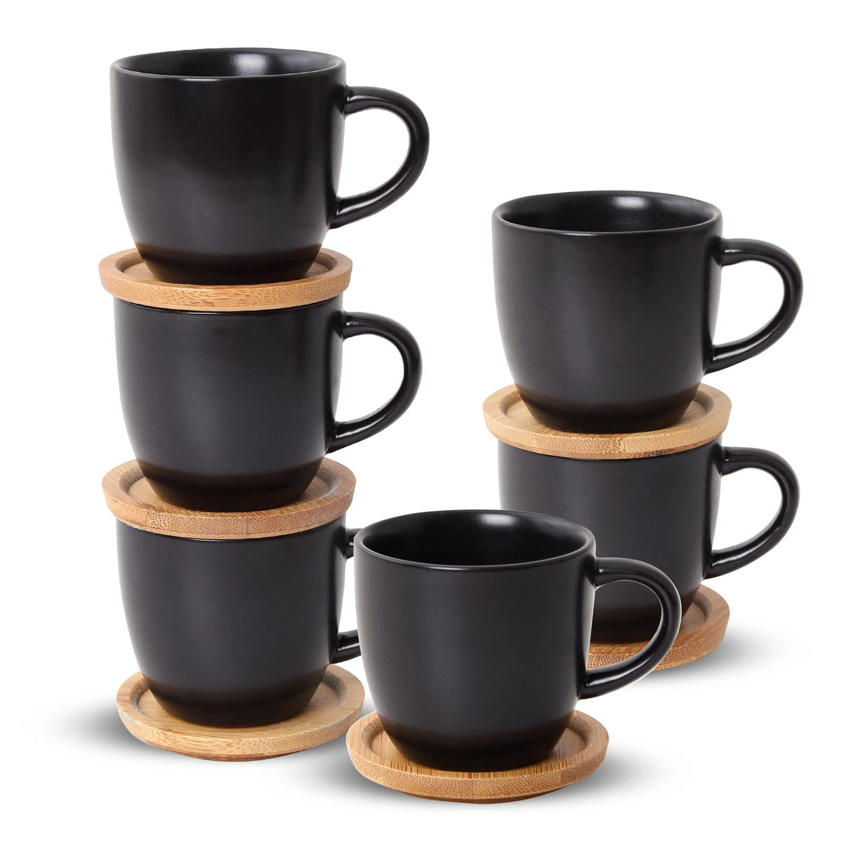 Hasense 4 Oz Espresso Cups And Saucers Set Of 6, Demitasse Cups With Handle For Coffee Drinks, Latte, Cappuccino, Cafe Mocha And