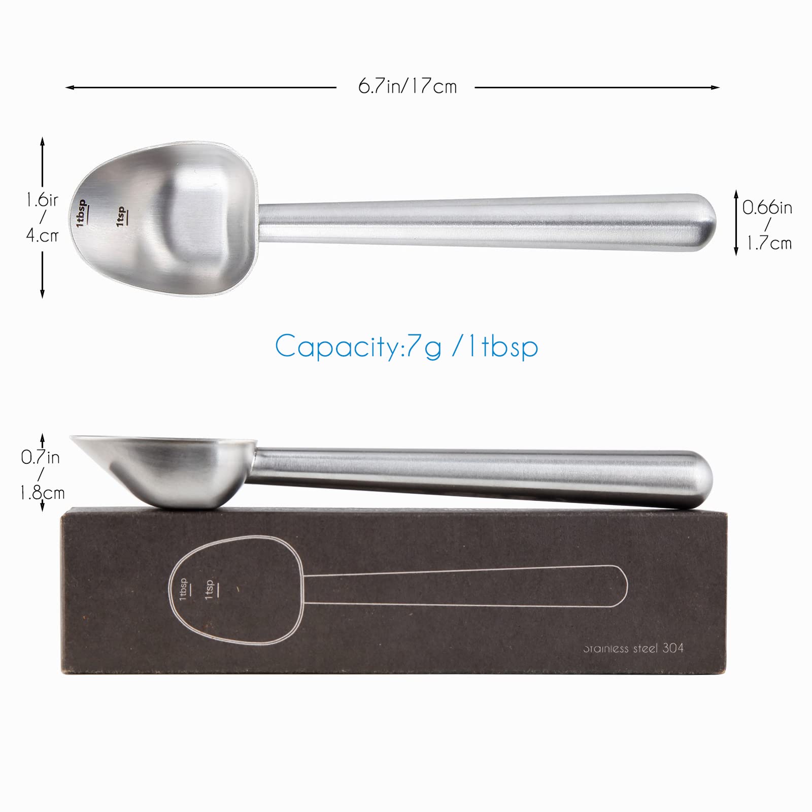 Easyworkz Stainless Steel Long Hollow Handle Coffee Scoop,7G Measuring Spoon For Ground Coffee And Loose Leaf Tea, Brushed Silve