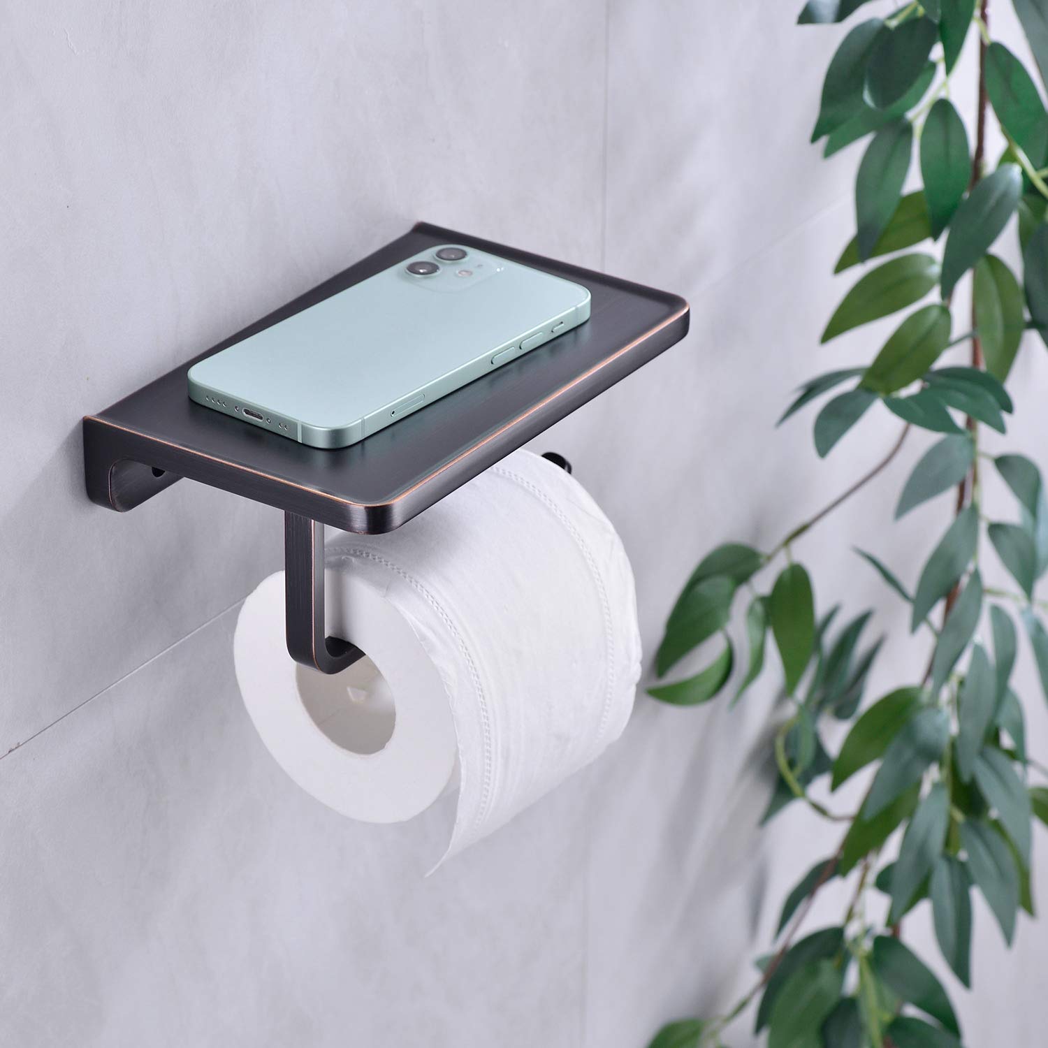 Toilet Paper Holder with Phone Shelf ORB Bathroom Wall Mounted Tissue Roll Dispenser Storage  Oil Rubbed Bronze