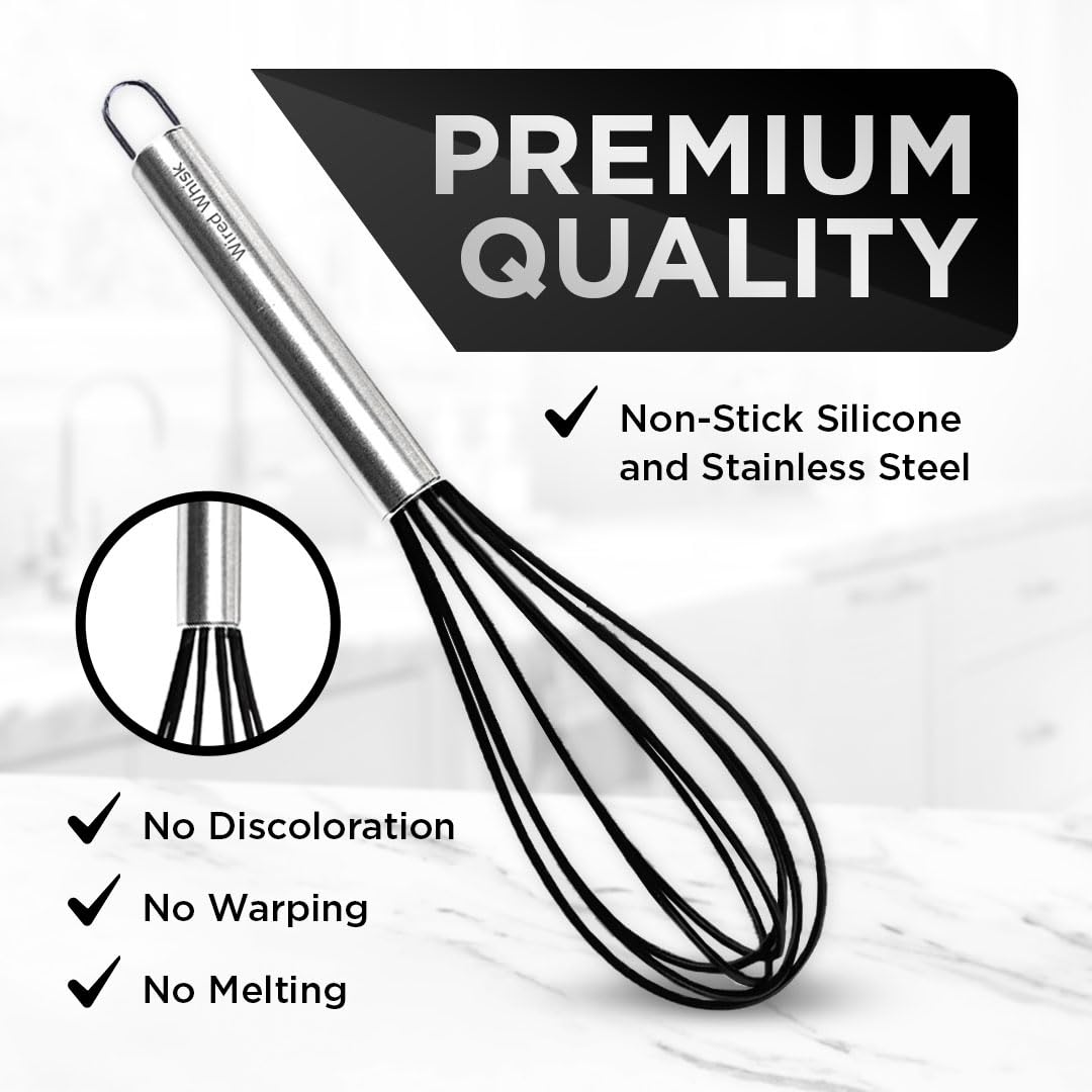 Silicone Whisk Set Of 3 - Silicone Whisks For Cooking Non-Scratch - Silicone Whisk Set - Hand Whisk - Wisk - Metal Whisk - Small