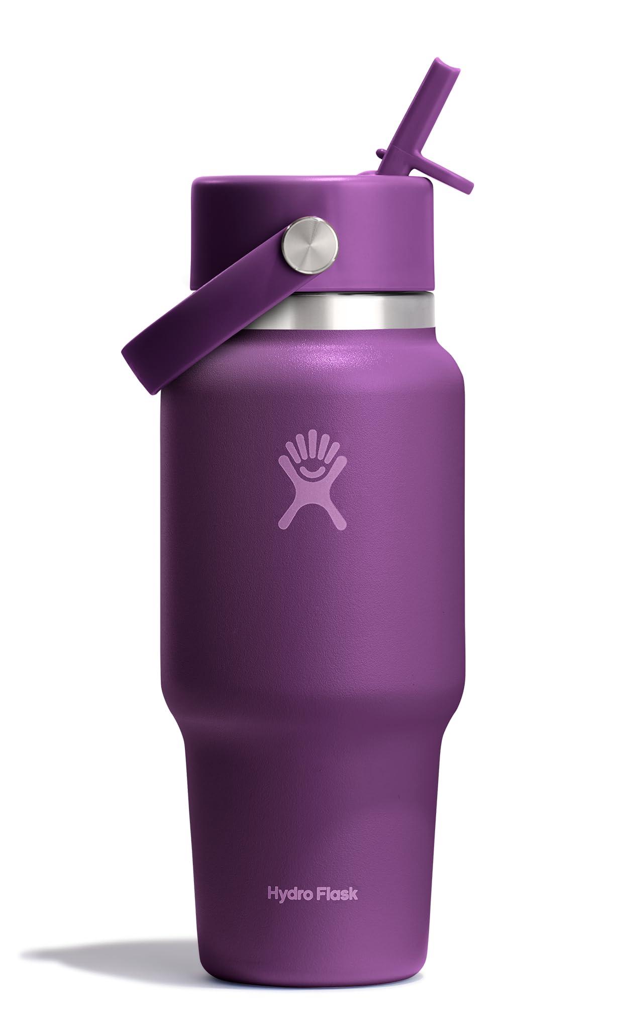 Hydro Flask Travel Water Bottle - Insulated Stainless Steel - Wide Straw Lid, Non Spill, Leakproof in 24 Oz Beachplum Purple