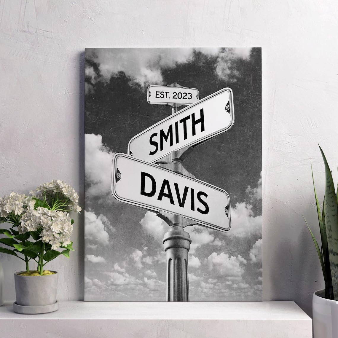 Vintage Any Names Street Sign Canvas Print, Wedding Old Street Sign Poster Print, Gift For Anniversary Wedding, Gift For Birthda