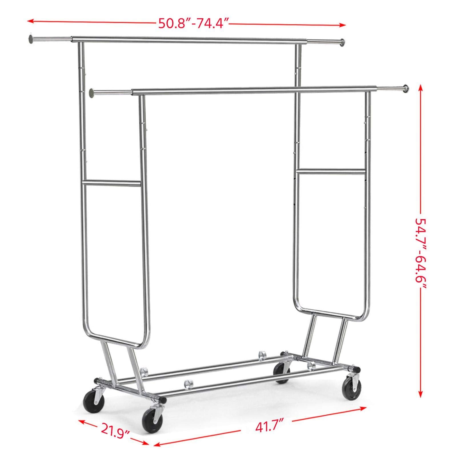 Topeakmart Rolling Clothes Rack 250 Lbs Load Capacity Commercial Double Rail Garment Racks Portable Clothes Rack, Clothing Rack,