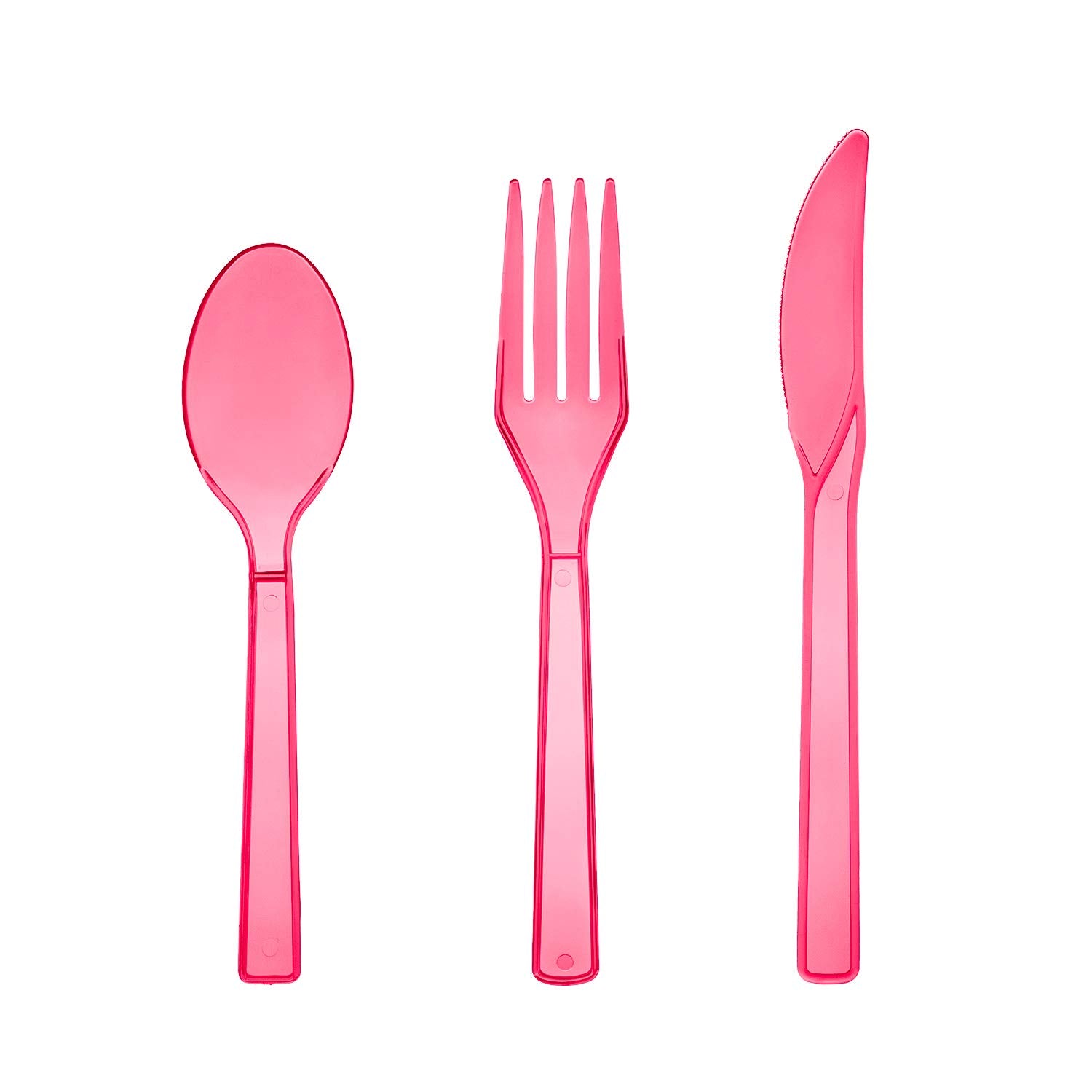 Party Essentials Hard Plastic Cutlery Combo Pack, 51 Pieces/17 Place Settings, Neon Pink