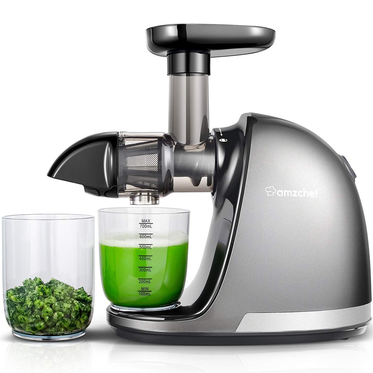 Masticating Juicer Machines, Amzchef Slow Cold Press Juicer With Reverse Function, High Juice Yield, Easy Clean With Brush,Recip