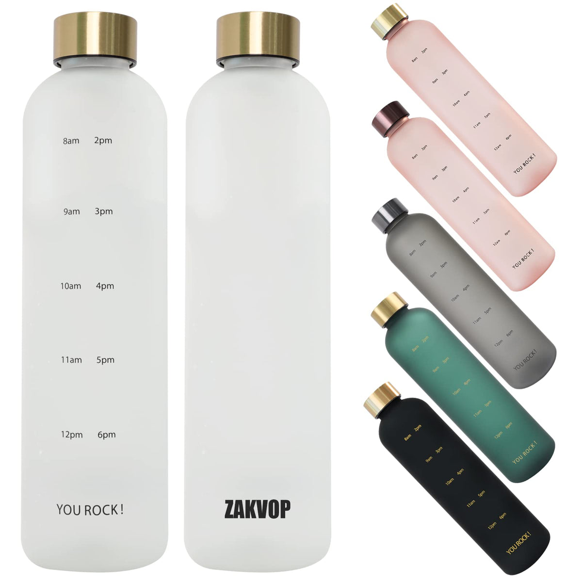 Zakvop 32Oz Water Bottle With Times To Drink, Lightweight Motivational Water Bottle With Time Marker, Bpa Free Reusable Water Bo