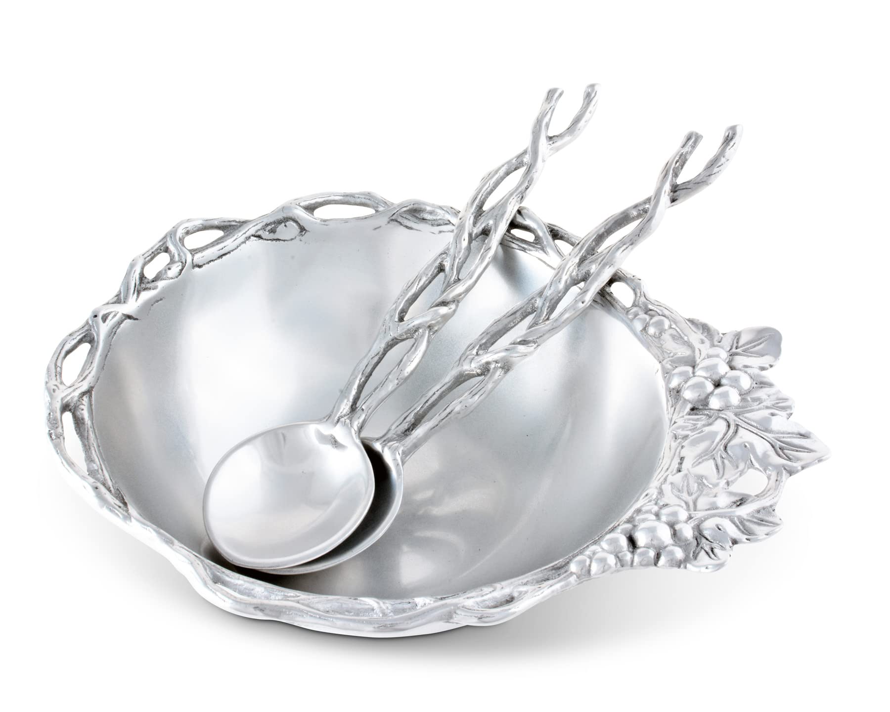 Arthur Court Designs Aluminum Grape Open Vine Salad Bowl And Servers 3-Pc 9.5 Inch Diameter