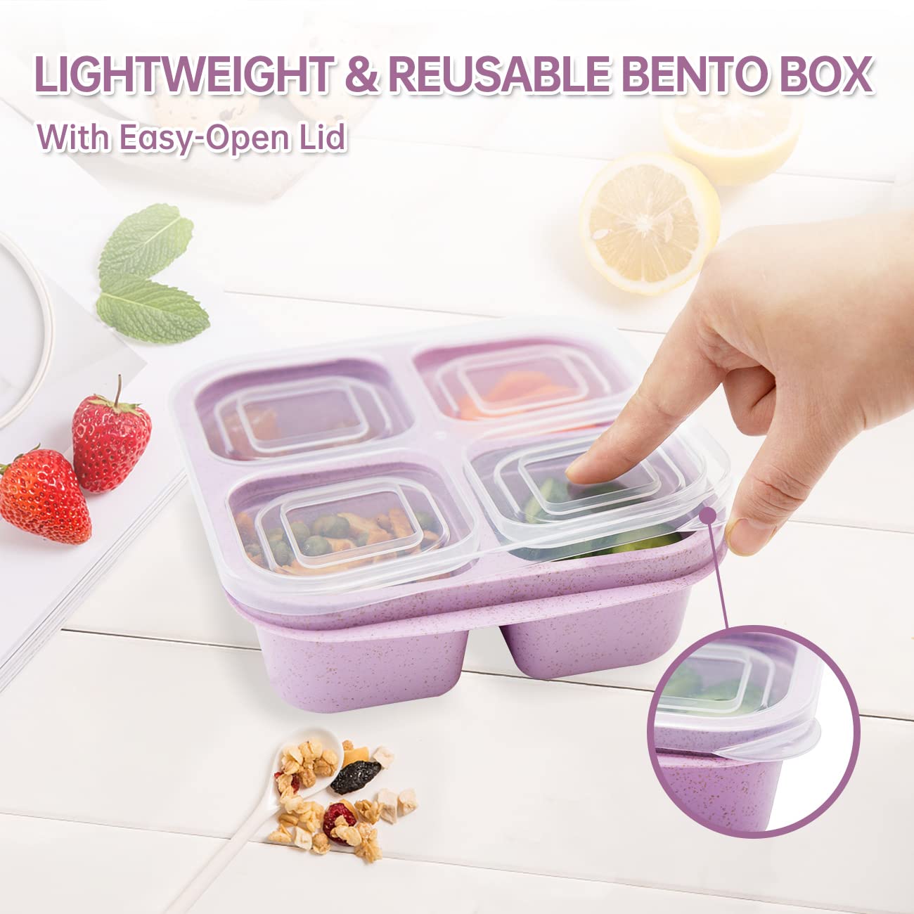 Luriseminger 5 Pack Bento Lunch Box,4 Compartment Snack Containers,Divided Snack Box,Meal Prep Lunch Containers For Kids/Toddle/