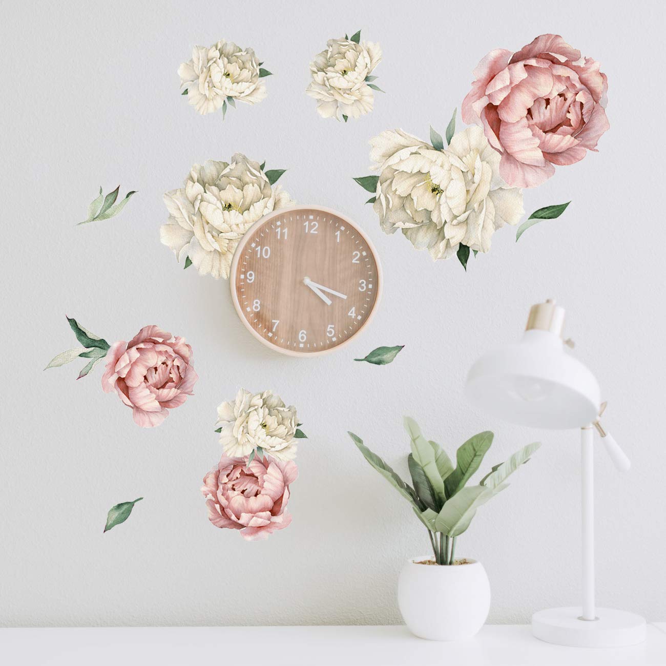 Peony Watercolor Wall Decals (Vintage Pink Watercolor) - Peony Decor Flowers Wall Decals - Botanical Bedroom Wall Decals For Gir