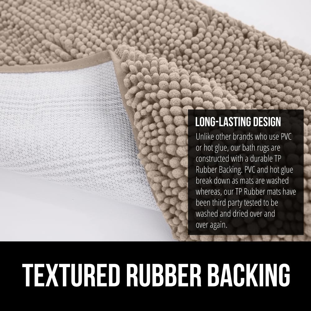 Gorilla Grip Bath Rug 60x24  Thick Soft Absorbent Chenille  Rubber Backing Quick Dry Microfiber Mats  Machine Washable Rugs for Shower Floor  Bathroom Runner Bathmat Accessories Decor  Beige