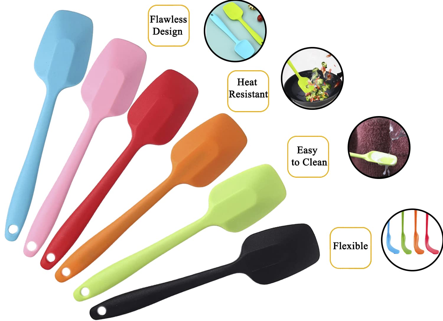 Silicone Spatulas - 8.2 Inch Small Rubber Spoon Spatula Heat Resistant Seamless One Piece Design Non-Stick Spoonula Flexible Scr